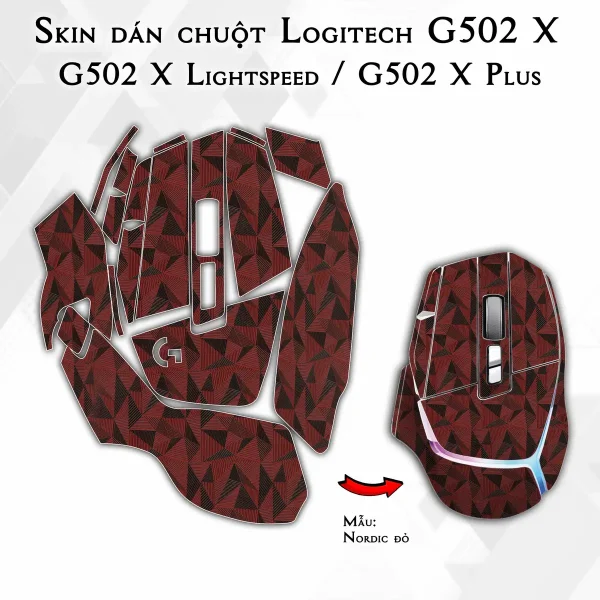 Skin dán chuột Logitech G502 X mẫu Nordic đỏ