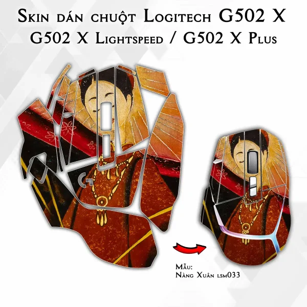 Skin dán chuột Logitech G502 X mẫu Nàng Xuân lsm033