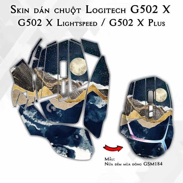 Skin dán chuột Logitech G502 X mẫu Nửa đêm mùa đông GSM184