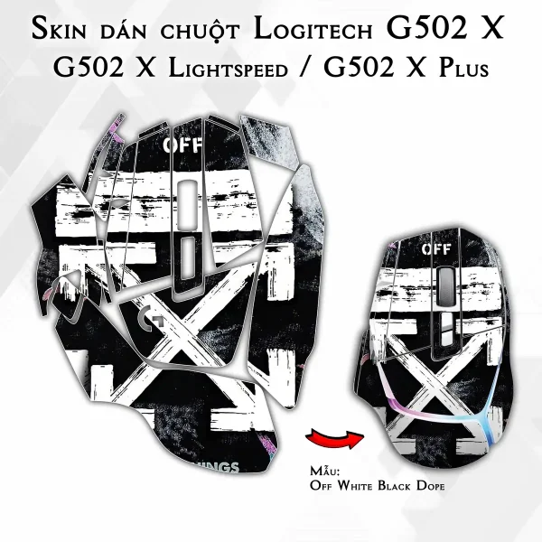 Skin dán chuột Logitech G502 X mẫu Off White Black Dope