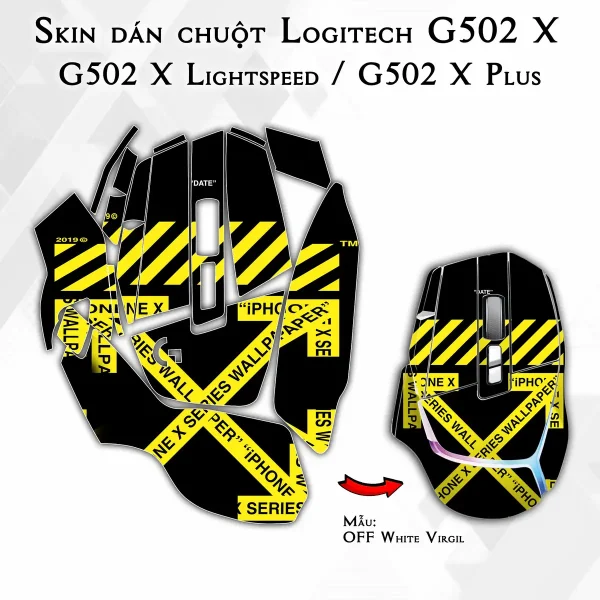 Skin dán chuột Logitech G502 X mẫu OFF White Virgil