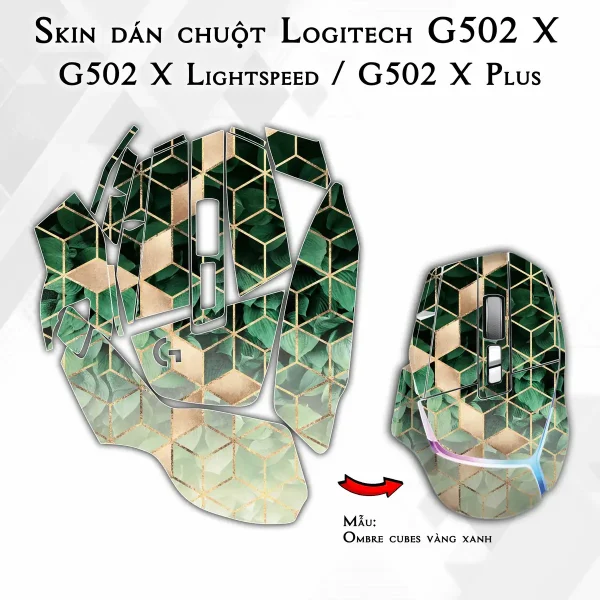 Skin dán chuột Logitech G502 X mẫu Ombre cubes vàng xanh