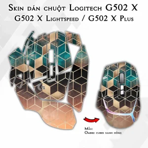 Skin dán chuột Logitech G502 X mẫu Ombre cubes xanh hồng
