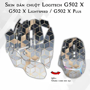 Skin dán chuột Logitech G502 X mẫu Ombre cubes đen bạc