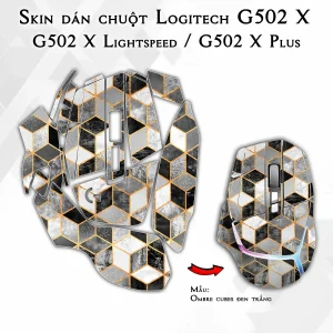 Skin dán chuột Logitech G502 X mẫu Ombre cubes đen trắng