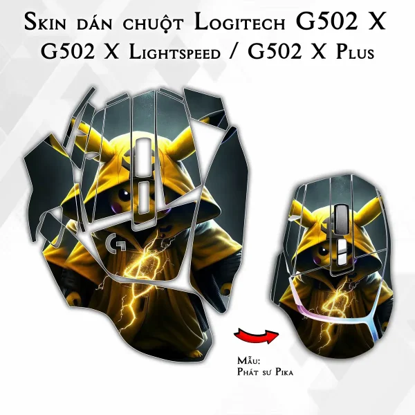 Skin dán chuột Logitech G502 X mẫu Phát sư Pika