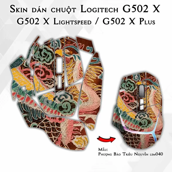 Skin dán chuột Logitech G502 X mẫu Phượng Bào Triều Nguyễn lsm040