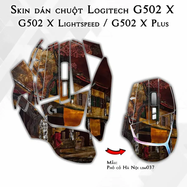 Skin dán chuột Logitech G502 X mẫu Phố cổ Hà Nội lsm037