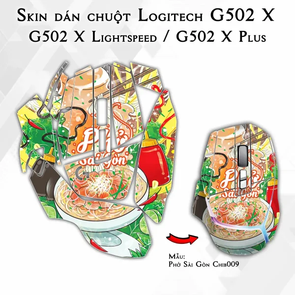Skin dán chuột Logitech G502 X mẫu Phở Sài Gòn Chib009