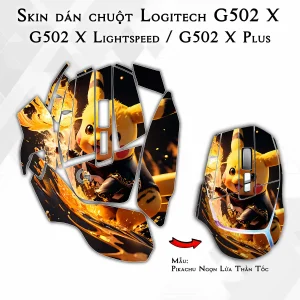 Skin dán chuột Logitech G502 X mẫu Pikachu Ngọn Lửa Thần Tốc