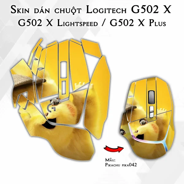 Skin dán chuột Logitech G502 X mẫu Pikachu pika042