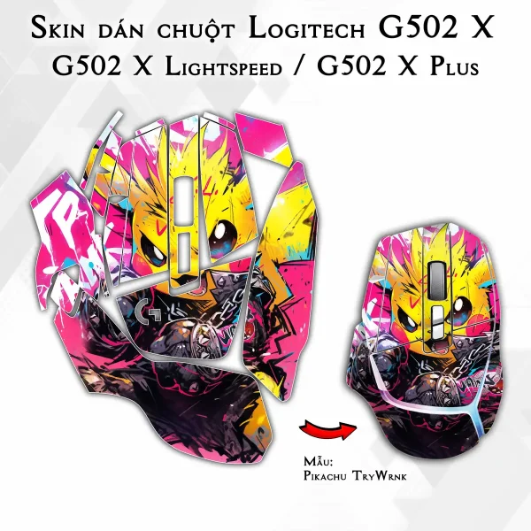 Skin dán chuột Logitech G502 X mẫu Pikachu TryWrnk