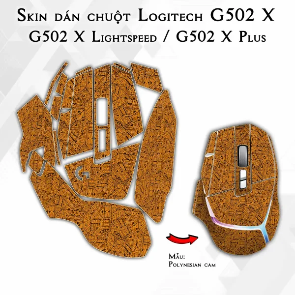 Skin dán chuột Logitech G502 X mẫu Polynesian cam