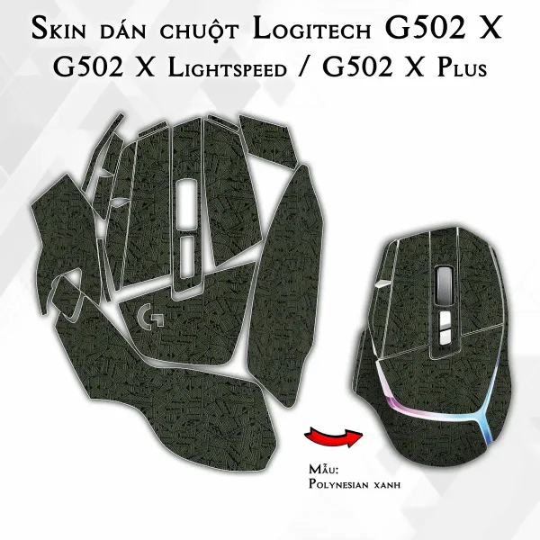 Skin dán chuột Logitech G502 X mẫu Polynesian xanh