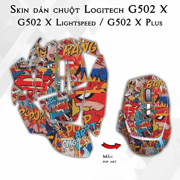 Skin dán chuột Logitech G502 X mẫu pop art