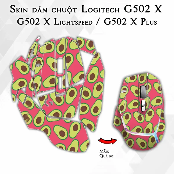 Skin dán chuột Logitech G502 X mẫu Quả bơ