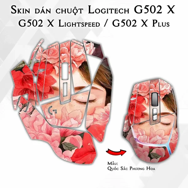 Skin dán chuột Logitech G502 X mẫu Quốc Sắc Phương Hoa