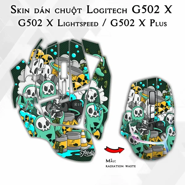 Skin dán chuột Logitech G502 X mẫu radiation waste