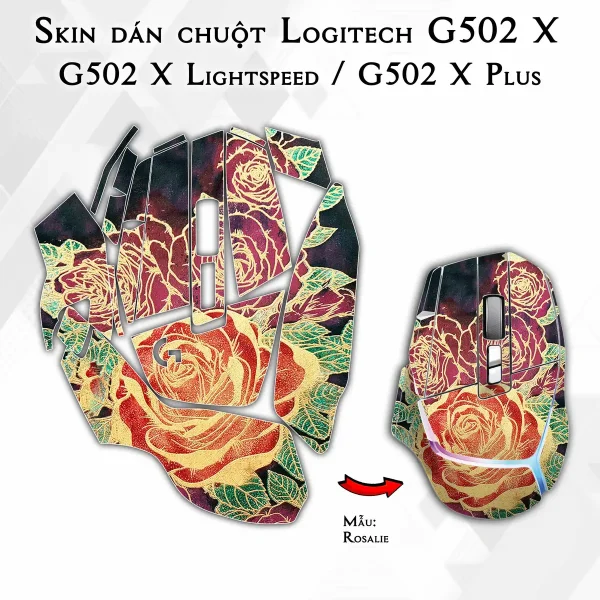 Skin dán chuột Logitech G502 X mẫu Rosalie