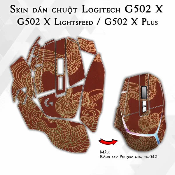 Skin dán chuột Logitech G502 X mẫu Rồng bay Phượng múa lsm042