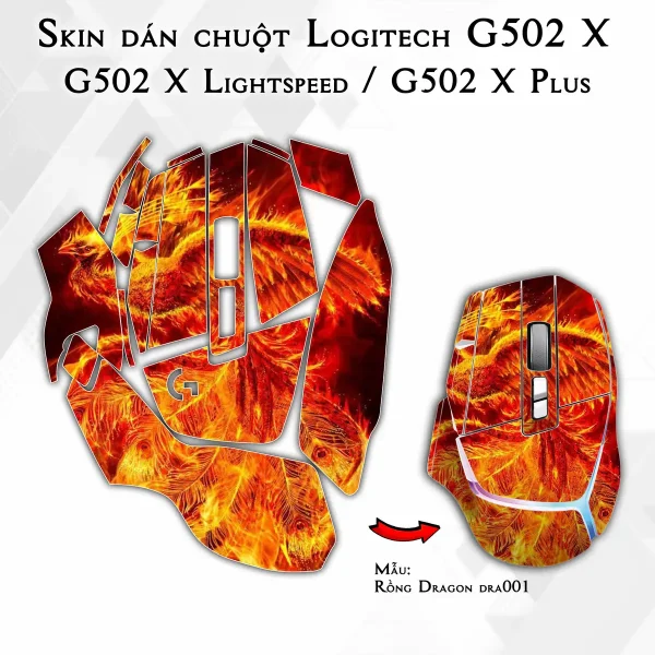 Skin dán chuột Logitech G502 X mẫu Rồng Dragon dra001