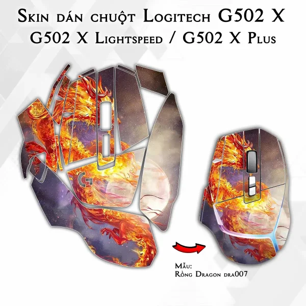 Skin dán chuột Logitech G502 X mẫu Rồng Dragon dra007