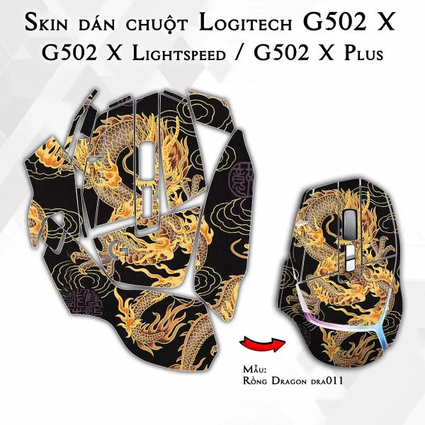 Skin dán chuột Logitech G502 X mẫu Rồng Dragon dra011