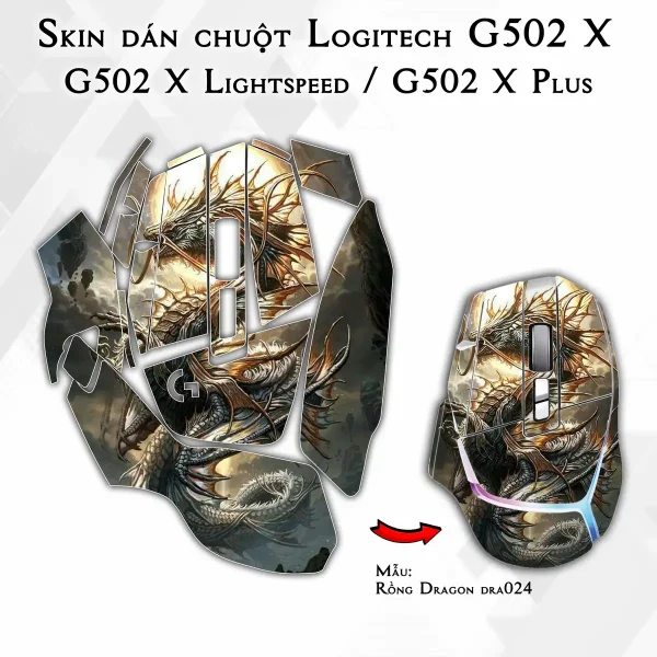Skin dán chuột Logitech G502 X mẫu Rồng Dragon dra024