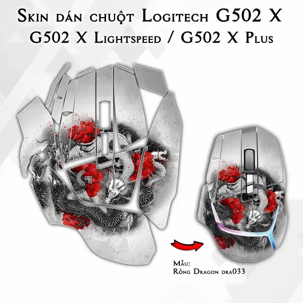 Skin dán chuột Logitech G502 X mẫu Rồng Dragon dra033