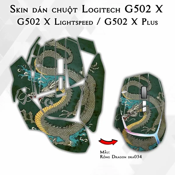 Skin dán chuột Logitech G502 X mẫu Rồng Dragon dra034