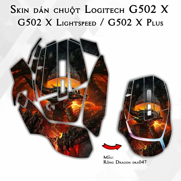 Skin dán chuột Logitech G502 X mẫu Rồng Dragon dra047