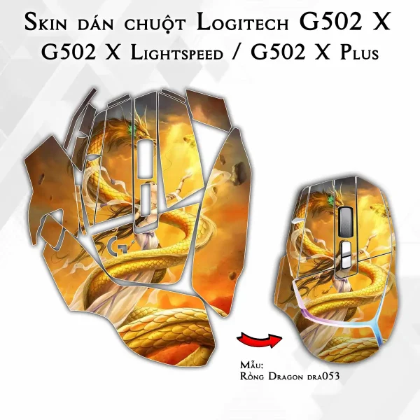 Skin dán chuột Logitech G502 X mẫu Rồng Dragon dra053