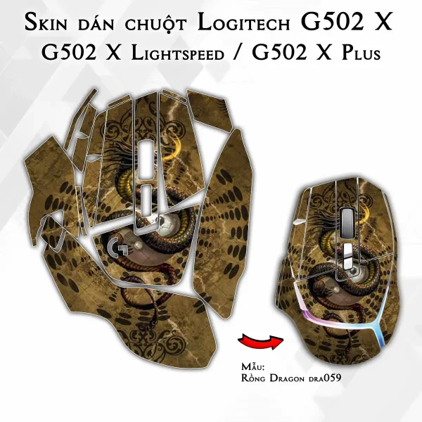 Skin dán chuột Logitech G502 X mẫu Rồng Dragon dra059