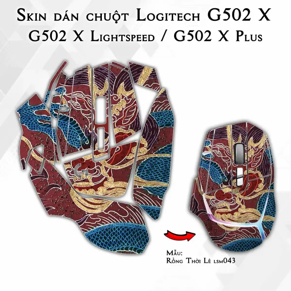 Skin dán chuột Logitech G502 X mẫu Rồng Thời Lê lsm043