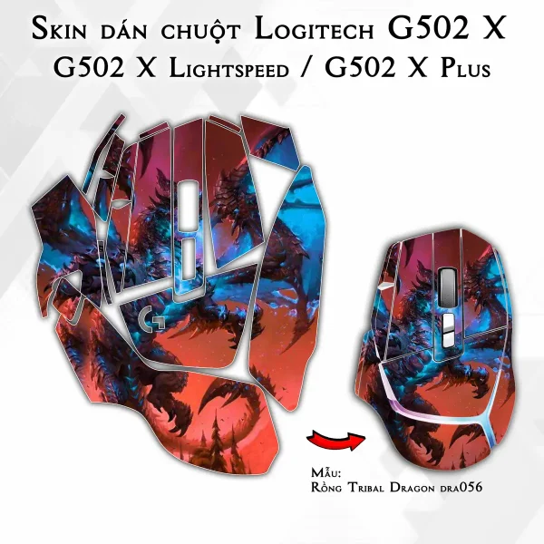 Skin dán chuột Logitech G502 X mẫu Rồng Tribal Dragon dra056