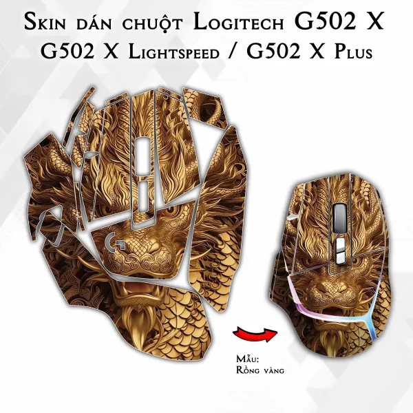 Skin dán chuột Logitech G502 X mẫu Rồng vàng