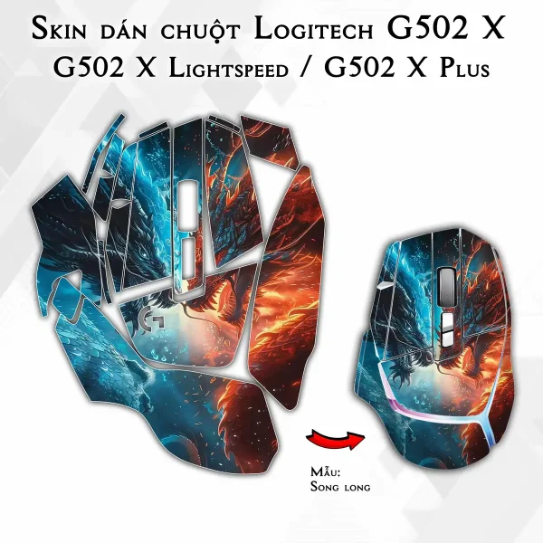 Skin dán chuột Logitech G502 X mẫu Song long