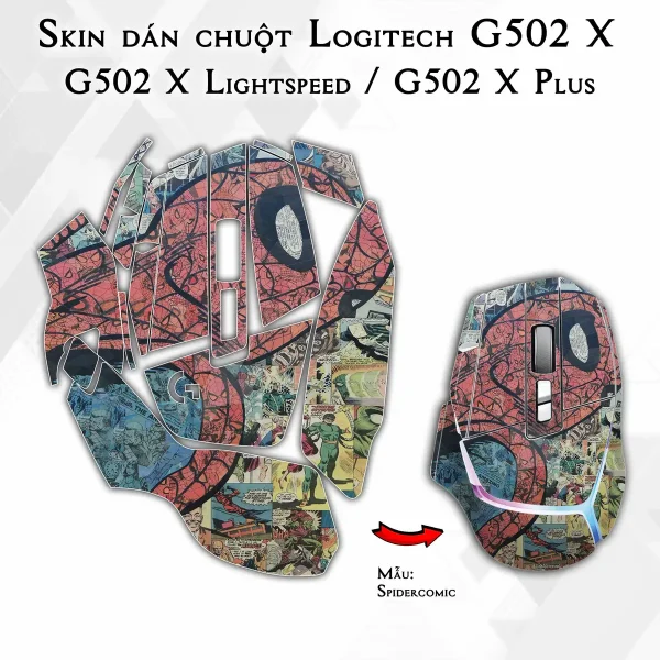 Skin dán chuột Logitech G502 X mẫu Spidercomic