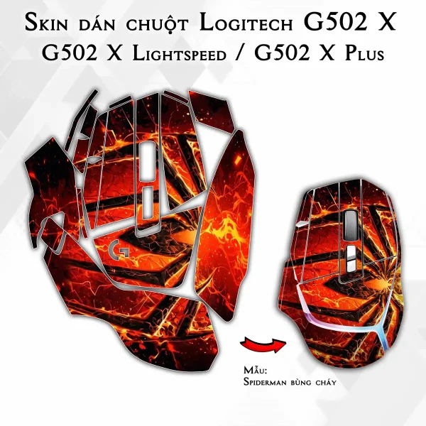 Skin dán chuột Logitech G502 X mẫu Spiderman bùng cháy