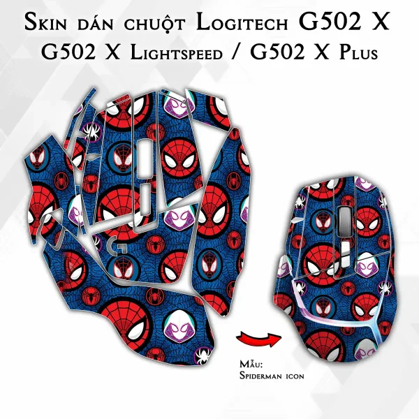 Skin dán chuột Logitech G502 X mẫu Spiderman icon