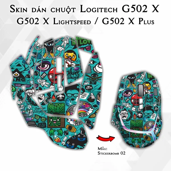 Skin dán chuột Logitech G502 X mẫu Stickerbomb 02