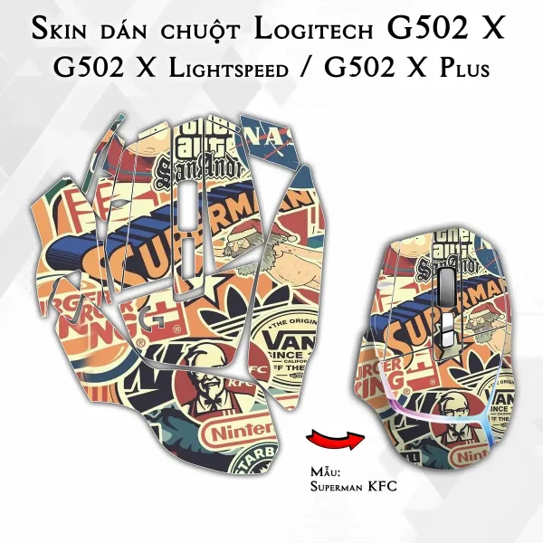 Skin dán chuột Logitech G502 X mẫu Superman KFC