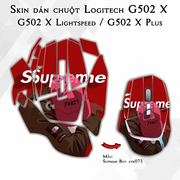 Skin dán chuột Logitech G502 X mẫu Supreme Boy atk073