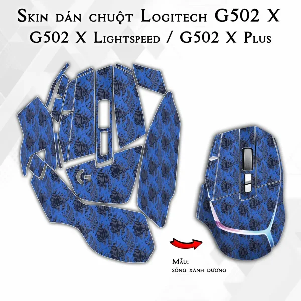 Skin dán chuột Logitech G502 X mẫu sóng xanh dương