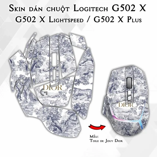 Skin dán chuột Logitech G502 X mẫu Toile de Jouy Dior
