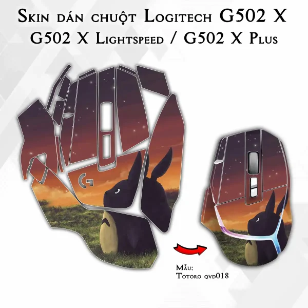 Skin dán chuột Logitech G502 X mẫu Totoro qvd018