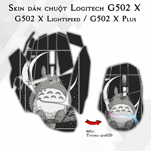 Skin dán chuột Logitech G502 X mẫu Totoro qvd020