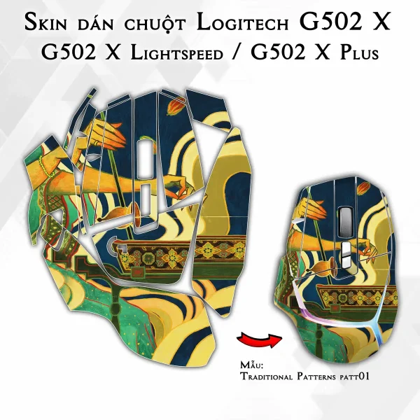 Skin dán chuột Logitech G502 X mẫu Traditional Patterns patt01