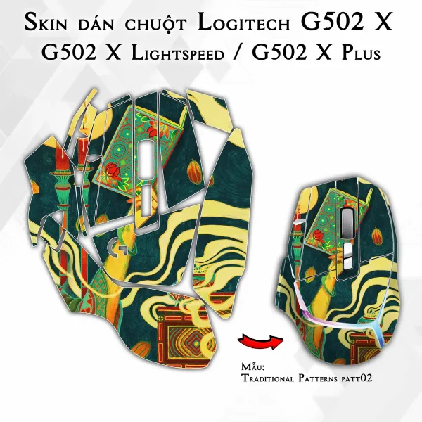 Skin dán chuột Logitech G502 X mẫu Traditional Patterns patt02