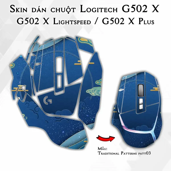 Skin dán chuột Logitech G502 X mẫu Traditional Patterns patt03
